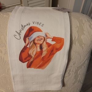 New with Tags Tea Towel.  Christmas Vibes Tea Towel.  100 % Cotton. 4 Available.